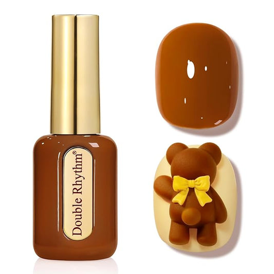 Double Rhythm 0.50 OZ Gel Polish Hema Free Same Color Same Bottle Golden Round Translucent Neutral Natural Milky 15 ML Jelly UV Polish Art DIY at Home (Brown-C1444)