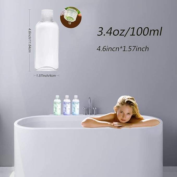 Clear Plastic Empty Squeeze Bottles 9 Pack 3.4oz/100ml with Flip Cap TSA Travel Bottle for Shampoo, Conditioner & Lotion (9 Counts)