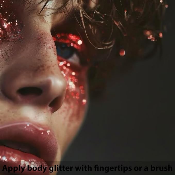 Mysense Red Body Glitter Stick,Face Hair Glitter Christmas Makeup,Sparkling Mermaid Sequins Chunky Glitter Face Paint,Singer Concert Outfit Festival Rave Accessories for Women and Kids