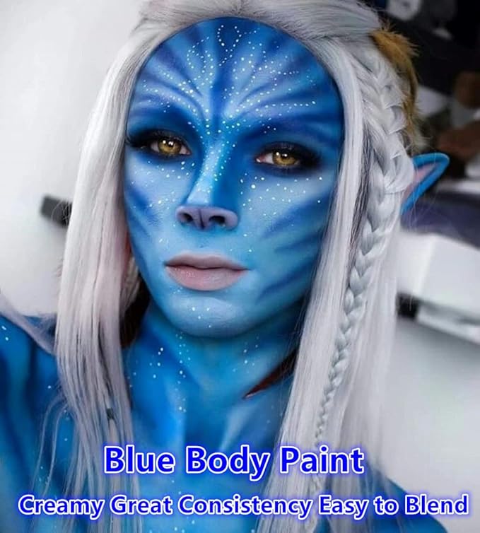 Go Ho Blue Face Body Paint(2.1 oz),Blue Makeup Water Based Face Paint and Body Paint for Airbrush Makeup Special FX, Cosplay, and Halloween Make up