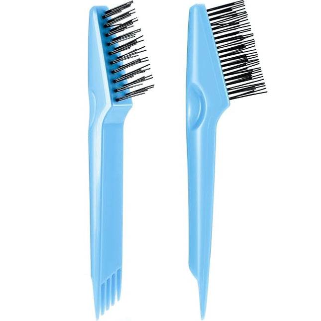 Yaomiao 2 Pcs Hair Brush Cleaner Tool 2-in-1, Light Blue Hairbrush Cleaner for Removing Hair Dust, Mini Comb for Removing Dirt, Home Salon Use