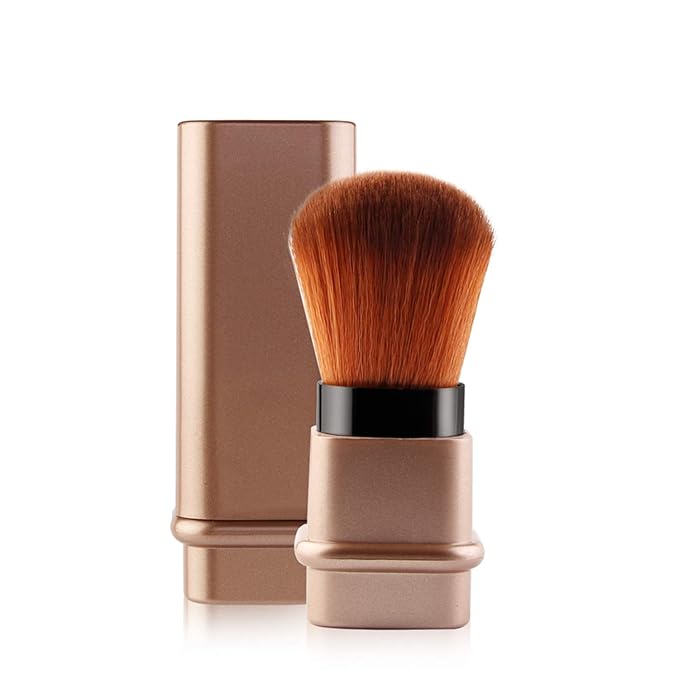 Vtrem 2 Colors Retractable Kabuki Makeup Brushes Travel Face Blush Brush Portable Small Soft Bristles Powder Brush with Cover for Blush, Bronzer, Buffing, Flawless Powder, Cosmetics Tool