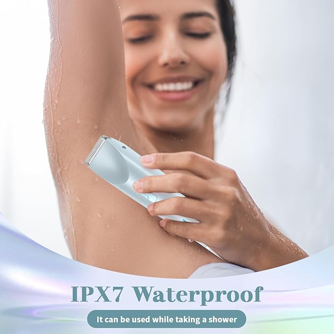 Women Bikini Trimmer, Dual-Head Hair Trimmer for Women,2-in-1 Bikini Shaver with Ceramic Blade Heads & Type-C Charging Port, Electric Razors for Women Pubic Hair,Underarms,Legs,Arms,Face (Light Blue)