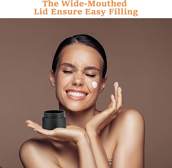 Plastic Containers Akamino White Plastic Lotion Jar with Inner Liners and Dome Lids for Make-up Cosmetic, Creams, Lotions, Refillable Travel Airtight Container Storage (1.25 Oz, 37 ML, 12 PCS, Black)