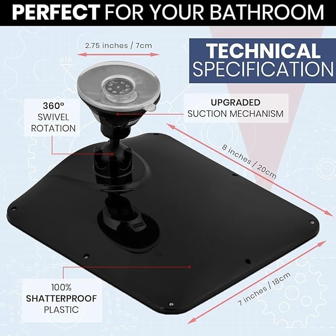 MIRRORVANA Fogless Shower Mirror for Shaving with Upgraded Suction, Dual Anti Fog Design, Shatterproof Surface & 360° Swivel, 8" x 7"