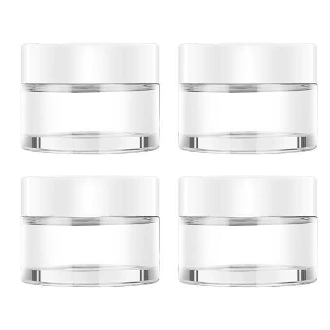 4 Pack 1oz Small Glass Containers with Lids, Tecohouse Glass Jars with White Lids & Inner Liners, Mini Travel Toiletries Container for Slime, Makeup, Cream, Lotion, Cosmetic