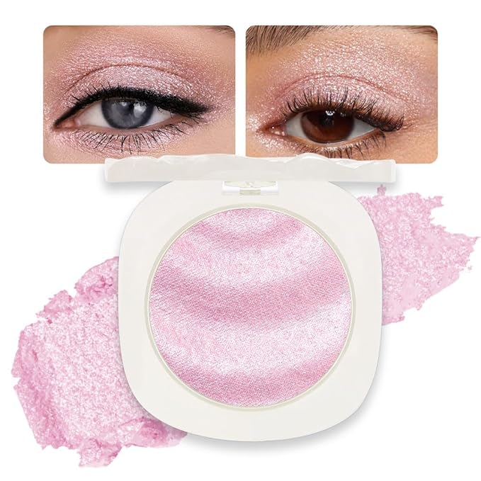 Pink Shimmer Glitter Sparkling Monochrome Eyeshadow Palette,Metallic Single Eye Shadow Palette for Older Women,Long Lasting Naturing-Looking Eye Makeup