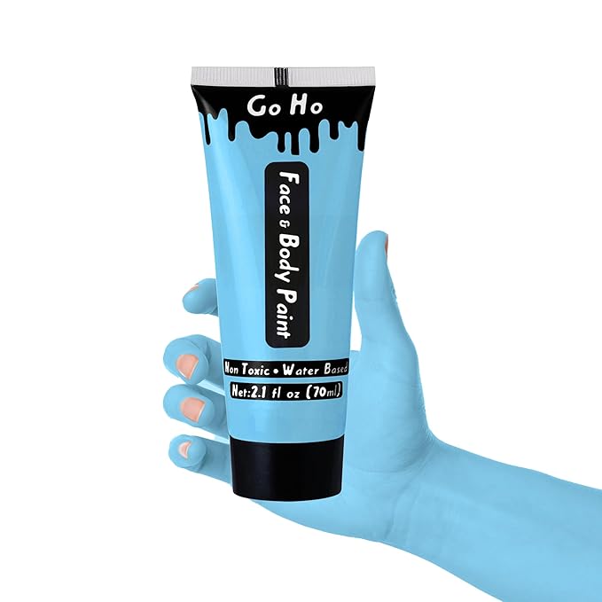Go Ho Light Blue Face Body Paint Washable(2.37oz/pc),Water Based Cream Pale Blue Face Paint,Body Paint for Halloween Costumes Festivals Cosplay SFX Ghost Bride Sally Makeup