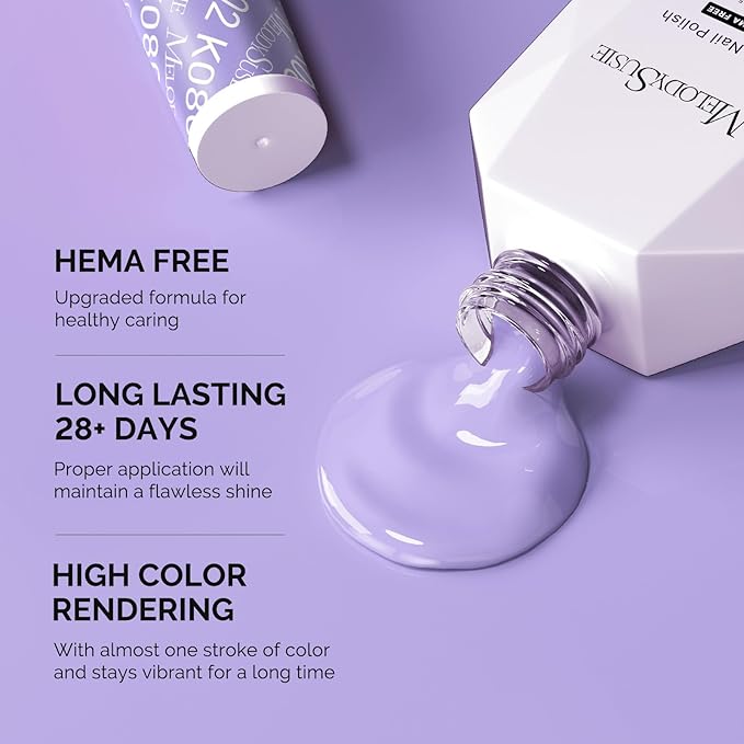 MelodySusie Hema Free Gel Nail Polish, 0.5 Fl Oz Thick Light Wisteria Purple Gel Polish, Non-Toxic, Long Lasting, Soak Off UV Nail Polish, Manicure Nail Design Salon DIY Nail Art at Home K0802