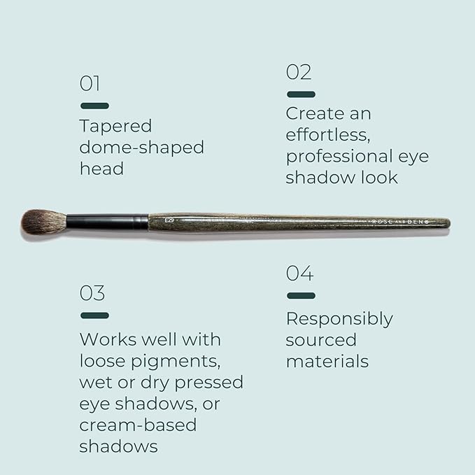 Rose and Ben Beauty E29 Blending Crease Brush | Tapered Dome for Contouring & Depth | Cruelty-Free Bristles