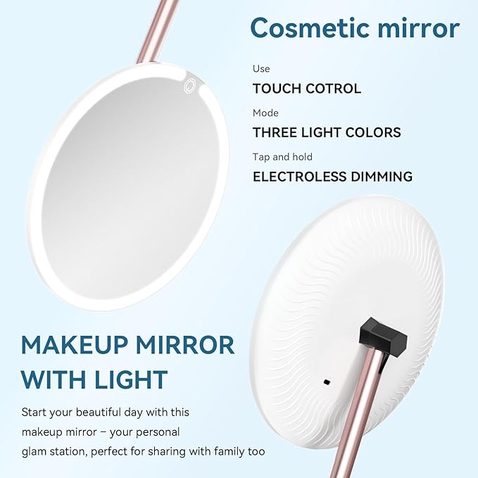 Vanity Mirror with Lights with 4K Ultra-Clear Clarity, Long-Press Touch Brightness Control, 3-Speed Brightness, and Multi-Angle Design – Perfect for Makeup & Grooming (White)