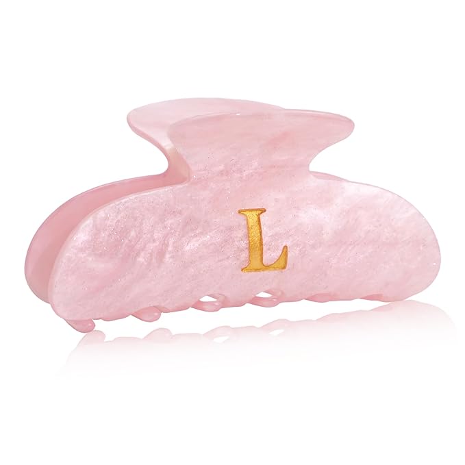 Acrylic Letter Hair Clips for Women - Pink Monogram Hair Claw Alphabet Large Hair Clip, Fashion Glitter Claw Clips Elegant And Durable Hair Accessory, Letter L