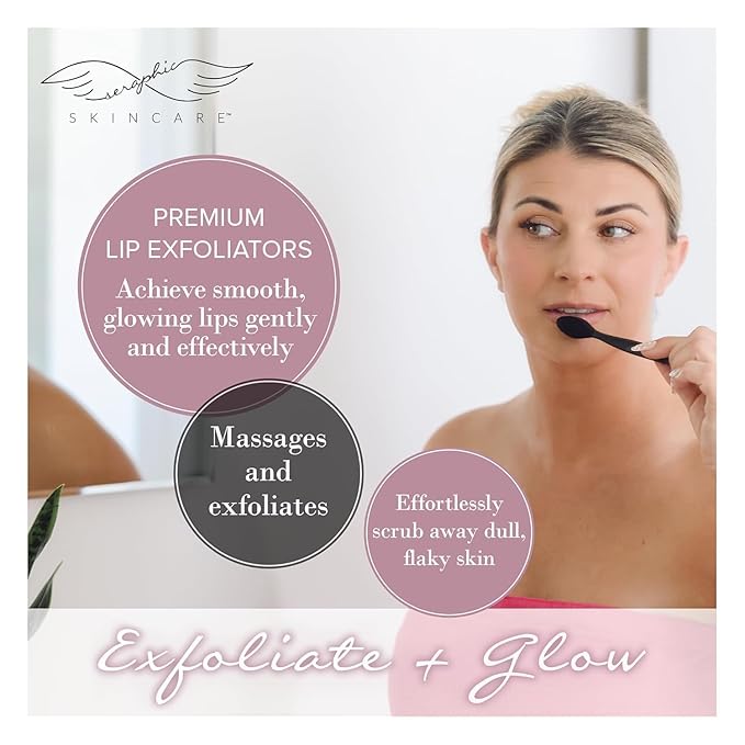 Seraphic Skincare Lip Exfoliator - Dual Sided BPA-Free Silicone Face Scrubber with Wheat Straw Handles - For Soft Lips, Dead Skin Removal & Lip Mask Application - Pore Cleaning Brush For Nose (3 Pack)