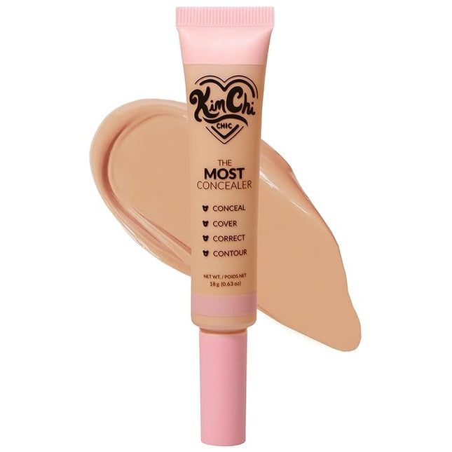 KimChiChic Beauty The Most Concealer | Full Coverage Water Resistant Multi-Use Concealer | Conceal, Correct, Contour & Highlight | Matte Satin Hybrid Finish | Brush Applicator, 0.63 oz, 06-Light Amber