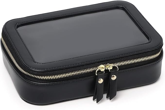 Pinkmik Clear Makeup Bag Transparent Travel Case for Cosmetics and Toiletries Women's Clear Car Bag with Zipper (Black, Small)