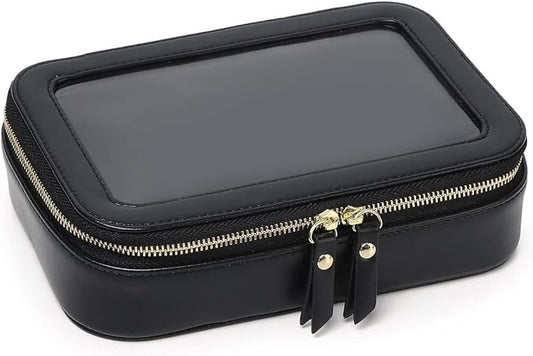 Pinkmik Clear Makeup Bag Transparent Travel Case for Cosmetics and Toiletries Women's Clear Car Bag with Zipper (Black, Small)