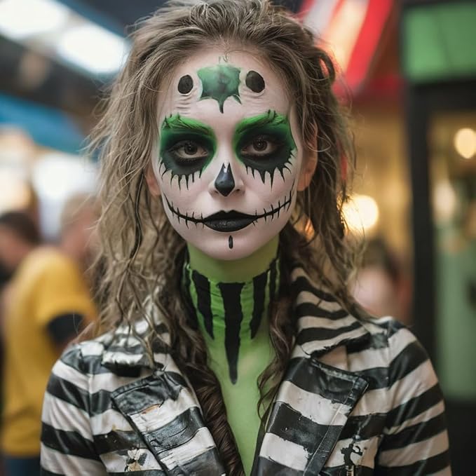 MEICOLY 3PCS Black White and Green Face Body Paint Stick,Waterproof Eye Black Baseball Softball Football,Face Paint Stick for Halloween SFX Cosplay Makeup