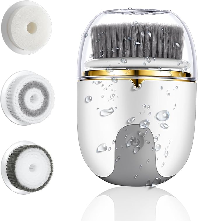 Face Scrubber Facial Cleansing Brush - Electric Waterproof Spin Exfoliator with 3 Cleanser Heads and 2 Speeds for Gentle Exfoliating & Deep Cleansing (White)