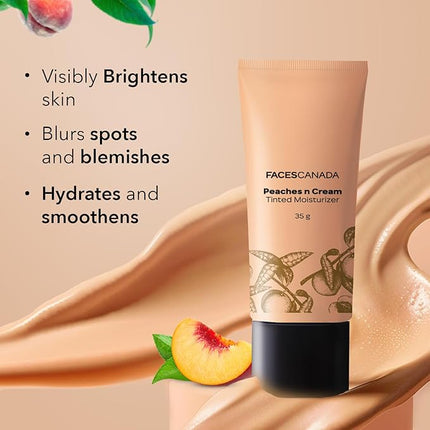 FACESCANADA Peaches n Cream Tinted Face Moisturizer | Lightweight Hydrating Formula with Natural Coverage & Radiant Glow | Blends Easily, Evens Skin Tone, Perfect for Daily Wear | 1.23 Oz (35g)