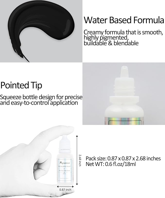 Mysense Black Face Body Paint,Water Based Washable Face Paint,Non-toxic Cream Body Paint for Adults and Children Halloween SFX Skull Skeleton Zombie Vampire Joker Cosplay Makeup,0.6oz