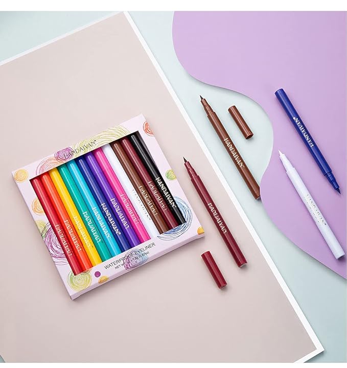 BestLand 12 Colors Matte Liquid Eyeliner Set Rainbow Colorful Neon Eyeliner Pencil Pigmented Waterproof Smudgeproof Long Lasting Gel Eye Liner Christmas Makeup Gift Kit for Women (Set E)