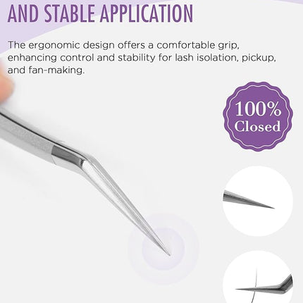 BEYELIAN Eyelash Extension Tweezers, Professional Lashes Tweezers for Make Fans, Curved Tip Stainless Steel JT10
