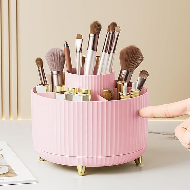 Diesisa Makeup Brush Holder Organizer,360° Rotating Makeup Brush Organizer,5 Slot Make up Brushes Cup for Cosmetics, Nail Polish, Art Supply, Bathroom Vanity Desktop Organizer - Pink