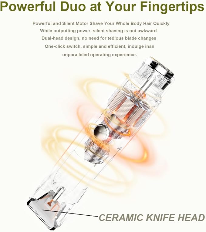 2 in 1 Women Electric Shaver,Dual Head Bikini Trimmer for Women with Ceramic Blade IPX7 Waterproof Wet & Dry Use Body Hair Trimmer,Electric Razor USB Rechargeable with HD LED Display (Beige)