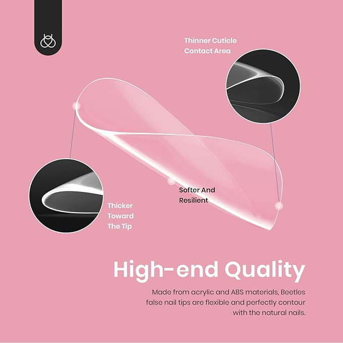 Beetles Gel Nail Tips Short Oval Shape, 500Pcs Clear Soft Nail Tips Pre-shaped Full Cover False Nails Gelly Tips for Gel Nail Polish Easy Nail Extensions Acrylic Press on Nails