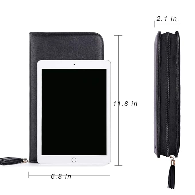 Rownyeon Professional Makeup Brushes Organizer Bag Makeup Artist Cosmetic Case Leather Handbag Black Travel Portable(Only Bag)