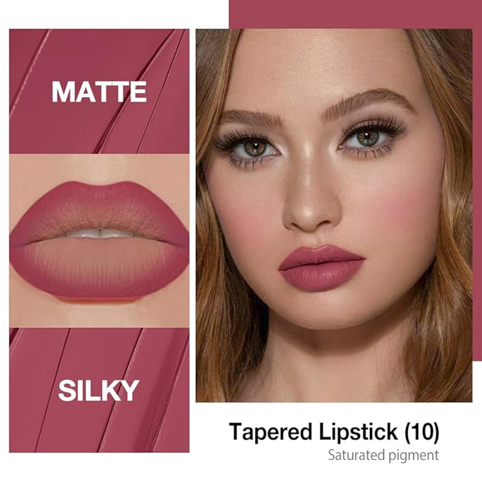 Kaely Mauve Red Gradient Matte Lipstick Lip Liner Pencil for Women, 2in1 Flawless Contour Gradual Ombre Effect Lip Pencil Makeup Waterproof, labiales mate 24 horas originales, 10