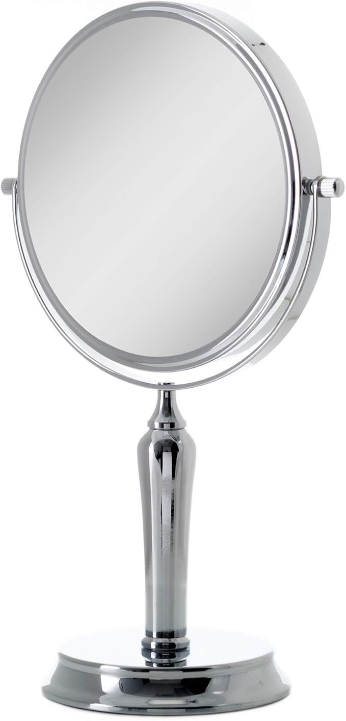 Zadro Anaheim 8.75” Round Non-Lighted Makeup Mirror 5X 1X Magnifying Makeup Mirrors Rotating Head Makeup Mirror for Desk
