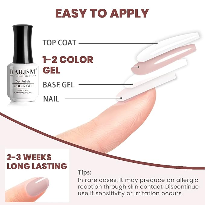 RARJSM Nude Gel Polish Purplish Pink Jelly Translucent Neutral Skin Tone Colors Gel Nail Polish Milky Pink Shade 15ml Single Bottle Soak off UV LED Cured at Home Salon DIY French Manicure Nails Art