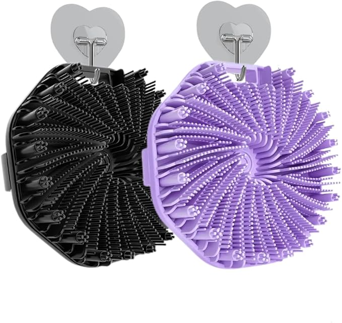 2Pcs Silicone Body Scrubber,Exfoliating Body Scrubbers for use in Shower,Silicone Body Brush for Showering and Anti-Slippery Handles for All Skin Types,Eco Friendly Shower Scrubber for Body (Black)