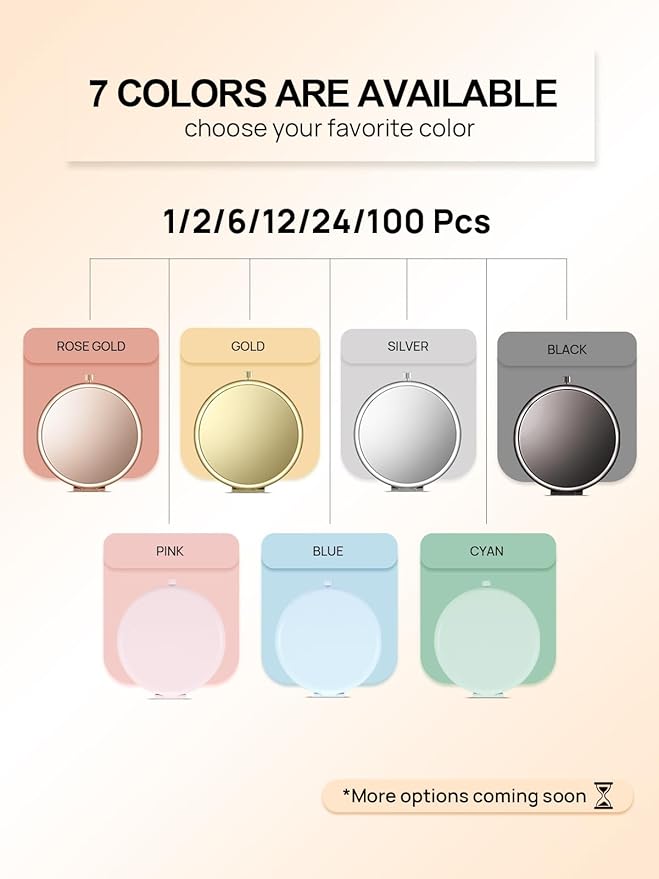 Compact Mirror Bulk, Pack of 12 Double-Sided 1X/2X Magnifying Metal Makeup Mirrors(Round, Rose Gold)