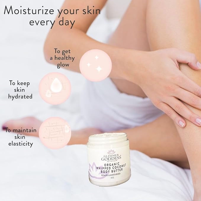 Glimmer Goddess Organic Whipped Body Butter for Women - Moisturizer Cream with Shea & Cocoa Butter, Almonds & Coconut Oil - Spiced Orange, 8oz
