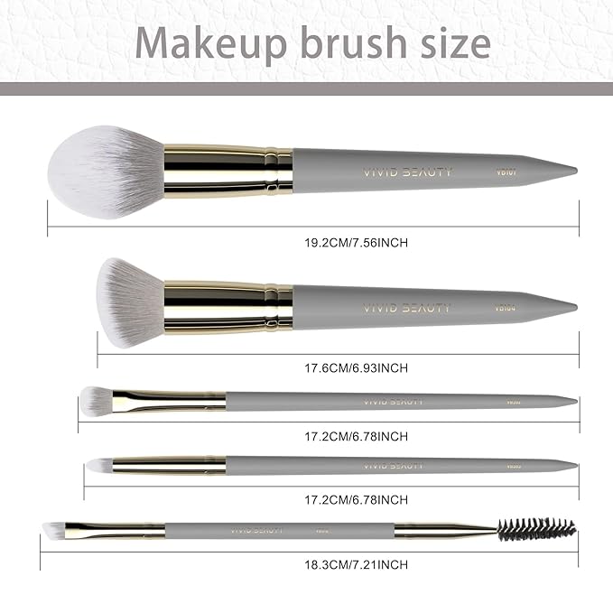 5pcs Travel Makeup Brush Set – Face & Eye Basic Brushes for Powder, Blush, Crease, Eyeshadow, Eyesbrow & Eyelash – Soft, Skin Friendly Synthetic Fiber – Your Make up Essential Brush Kit (Grey)