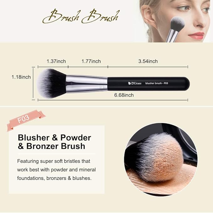 DUcare Makeup Brushes 3Pcs Foundation Contour Bronzer Brush,Concealer Brush,Blusher Powder Brush, Face Kabuki Travel Buffing Stippling Liquid Blending Makeup brush set Black