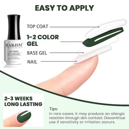 RARJSM Hunter Green Gel Polish, Emerald Green Nailpolish Soak Off UV LED ForestGreen Nail Gel Polish Nail Art Starter Manicure Salon DIY at Home