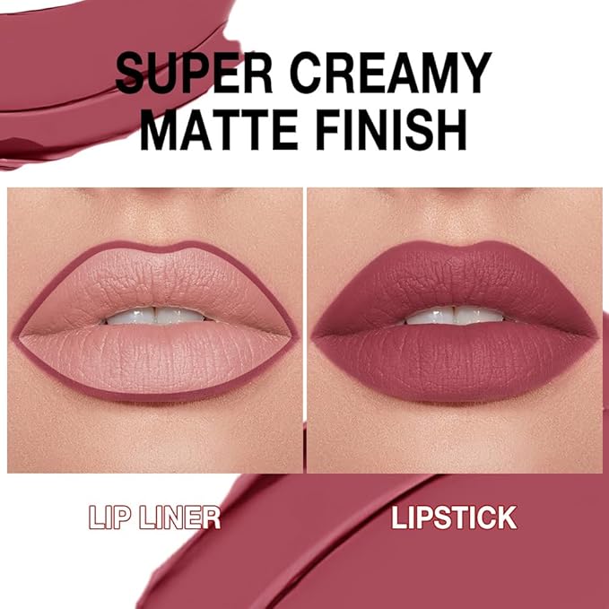 Kaely Mauve Red Gradient Matte Lipstick Lip Liner Pencil for Women, 2in1 Flawless Contour Gradual Ombre Effect Lip Pencil Makeup Waterproof, labiales mate 24 horas originales, 10