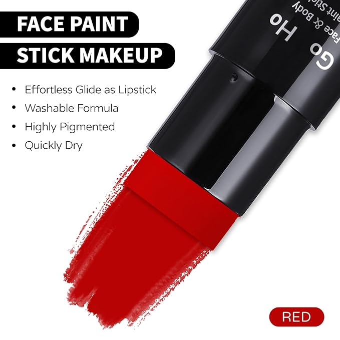 Go Ho Red Face Paint Stick,Easily Washable Formula Body Paint,Non-toxic Full-coverage Cream Red Face Body Paint for Adults Children Halloween Cosplay SFX Devil Clown Makeup
