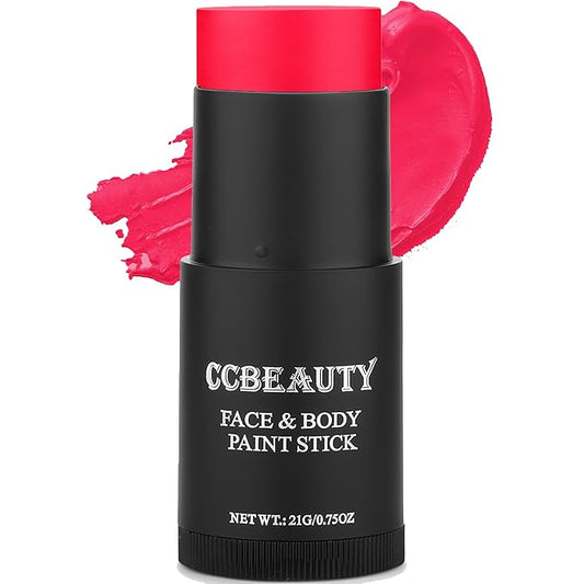 CCbeauty Neon Pink Face Paint Stick, UV Pink Face Painting Kit, Full Coverage SFX Makeup Foundation, Professional Non-Toxic Body Paint for Halloween Costume Cosplay Party, Glow In The Dark Makeup