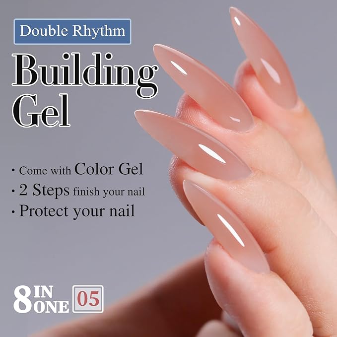 Double Rhythm Clear Gel Nail Polish 15ml Nail Strengthener in a Bottle Nail Extension Hard Gel Soak Off Long Lasting UV Gel (Skin Nude 8 in 1-5)