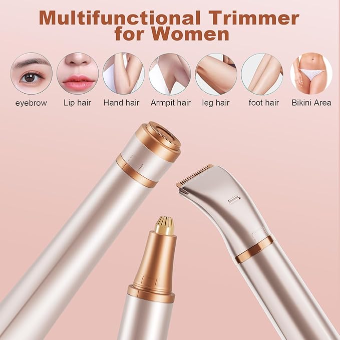 3 in 1 Women Face Shaver, Electric Eyebrow Trimmer Women Facial Hair Remover Waterproof Rechargeable Electric Shaver Razors for Face Nose Eyebrow Beard Mustache Arm Leg Armpit