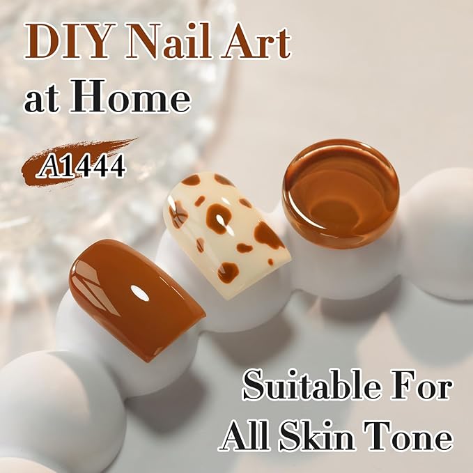 Double Rhythm 0.50 OZ Gel Polish Hema Free Same Color Same Bottle Golden Round Translucent Neutral Natural Milky 15 ML Jelly UV Polish Art DIY at Home (Brown-C1444)