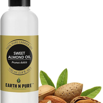 EARTH N PURE Sweet Almond Oil (Badam Oil) Cold Pressed, Therapeutic Grade for Body, Skin, Hair 100 ml