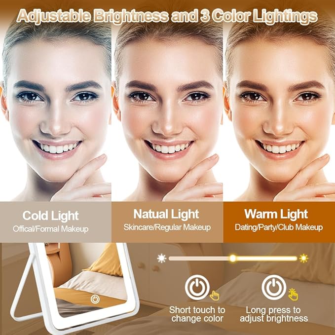 Rechargeable Vanity Mirror with Lights,10"×7.8" Arched LED Makeup Mirror with Lights, Smart Touch Control Dimmable 3 Modes Light up Mirror for Dorm Desk Dressing Room,Gift for Women