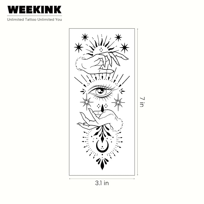 Witch Hand Eye Temporary Tattoo – Mystical Moon & Stars Fake Tattoo, Spiritual Occult Tattoo Sticker for Arm, Forearm, Hand, Halloween & Festival Body Art