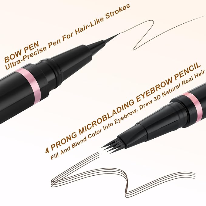 LAVONE Eyebrow Pencil Makeup Kit Waterproof 2-IN-1 Microblading Pen/Pomade Eyeliner and Dual-ended Brush, Brow Pencil Kit for Natural Eyebrows, Dark Brown