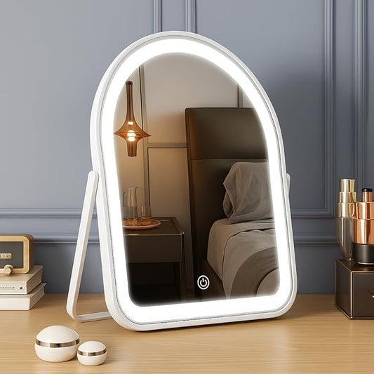 Rechargeable Vanity Mirror with Lights,10"×7.8" Arched LED Makeup Mirror with Lights, Smart Touch Control Dimmable 3 Modes Light up Mirror for Dorm Desk Dressing Room,Gift for Women